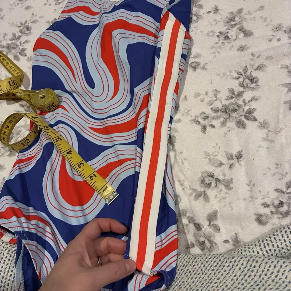 NWOT $218 Sz Medium TORY BURCH SPORT ONE-PIECE SWIMSUIT Patriotic Swirl